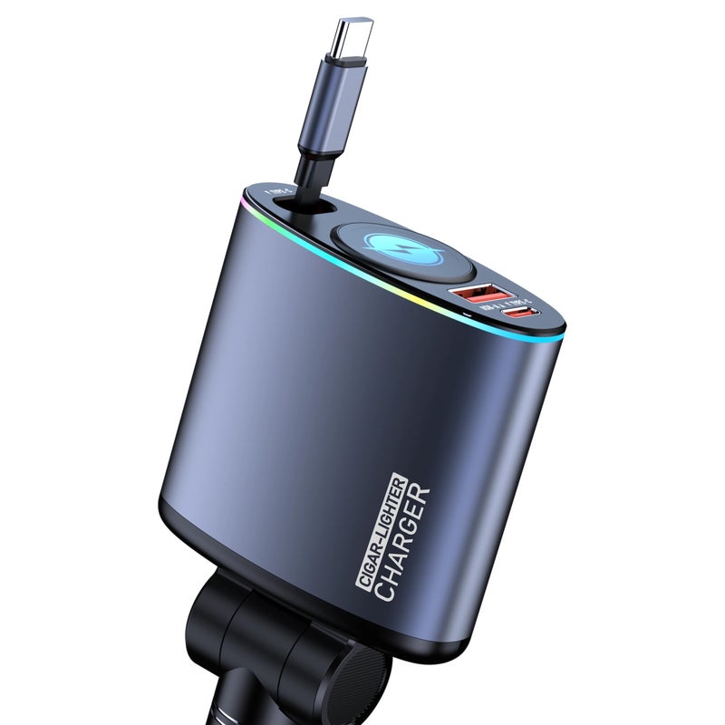 Bluejw Retractable Car Charger with Wireless Charging - Metal Fast Charging Automobile Charger - Portable Design - Image 2